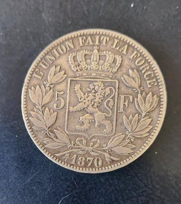 België. Leopold II. 5 Francs 1870 (Zonder minimumprijs)