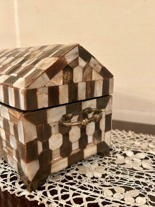 Sieradendoos - Parelmoer en Donker Hoorn, Antiquités & Art, Curiosités & Brocante