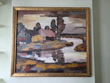 Joop Sluiter (1920) - Boerderij in Giethoorn in de zomer