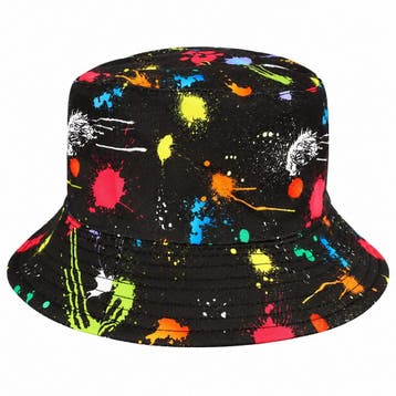 Bucket Hat Hoedje - Spetterprint - Zwart Multicolor, Nieuw