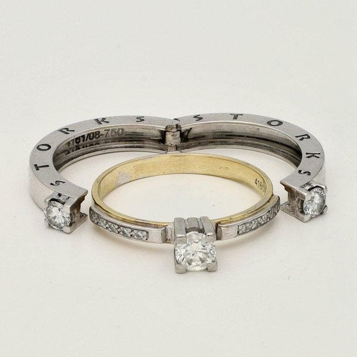 Zonder minimumprijs - Ring - 18 karaat Witgoud, Geel goud -, Handtassen en Accessoires, Ringen