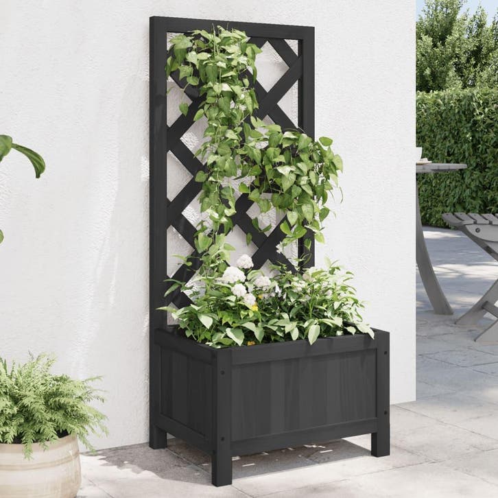 vidaXL Plantenbak met latwerk massief vurenhout zwart, Jardin & Terrasse, Pots de fleurs, Envoi