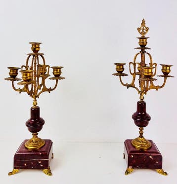 Kandelaber Paar antieke verguld bronzen kandelaars, Napoleon