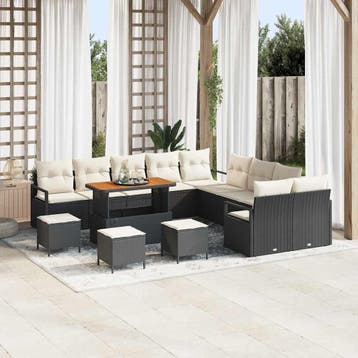 vidaXL Tuinbank Set 14 st Zwart poly rattan, Tuin en Terras, Verzenden, Nieuw