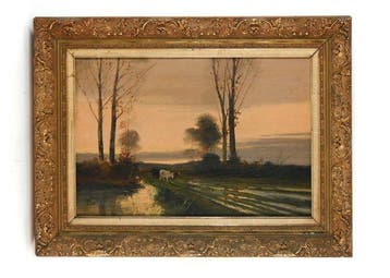 J Casari (XX) - Hollands herfstlandschap met personen en