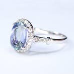 Ring - 14 karaat Witgoud - 4.34ct. tw. Tanzaniet - Diamant -, Nieuw