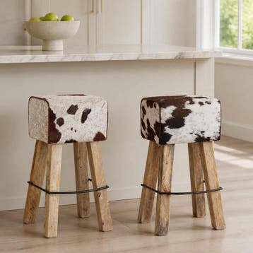 vidaXL Barkruk 2 st Bruin en wit 44 x 33 x 74 cm Echt Leer, Verzenden, Nieuw