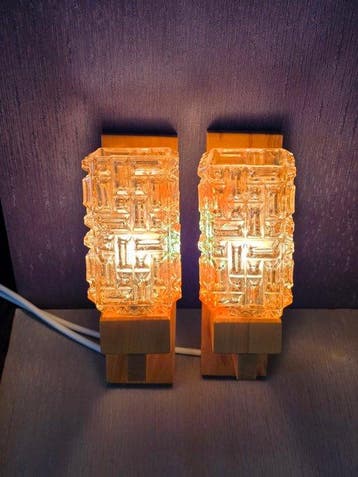 Vitrika - Lampe (2) - Verre, Bois - Lampes de chevet vintage