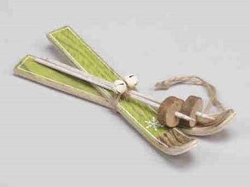 Houten Skieën Skiset Groen hanger 17 cm, Nieuw