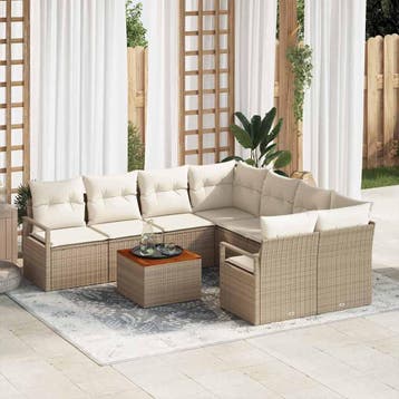 vidaXL Tuinbank Set 9 st Beige poly rattan, Jardin & Terrasse, Verzenden