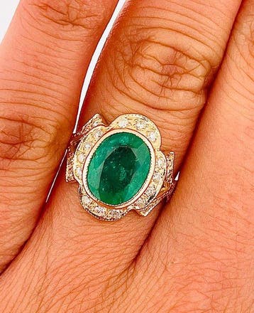 Ring - 14 karaat Geel goud Smaragd - Diamant, Nieuw