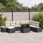vidaXL Tuinbank Set met opslag 9 pcs Zwart Poly rattan, Verzenden