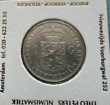 Nederland. Wilhelmina. 1 Gulden 1908 (Zonder minimumprijs)