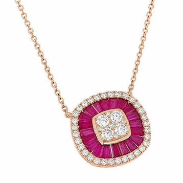 Halsketting - 14 karaat Roségoud - 1.75ct. tw. Robijn -, Nieuw