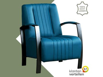 Leren fauteuil Glamour - Toledo Turquoise (blauw), Nieuw, Ophalen of Verzenden, 50 tot 75 cm, Industrieel, Modern, Retro