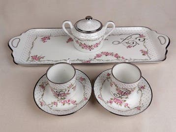 Limoges, Giraud - Koffieservies (6) - Bouquets de fleurs -