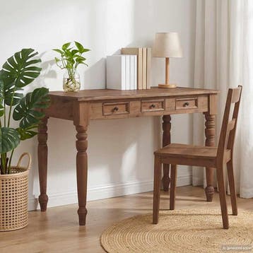 vidaXL Bureau met lades 117x57x75 cm massief mahoniehout, Huis en Inrichting, Bureaus, Verzenden, Nieuw