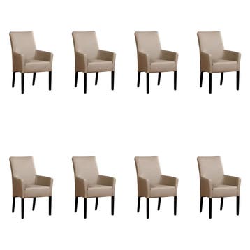 Set van 8 Leren eetkamerstoelen Just met armleuning -, Huis en Inrichting, Stoelen, Ophalen of Verzenden, Nieuw, Leer, Eén