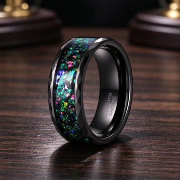 Wolfraamcarbide ring – verpletterde opaal Galaxy inleg,