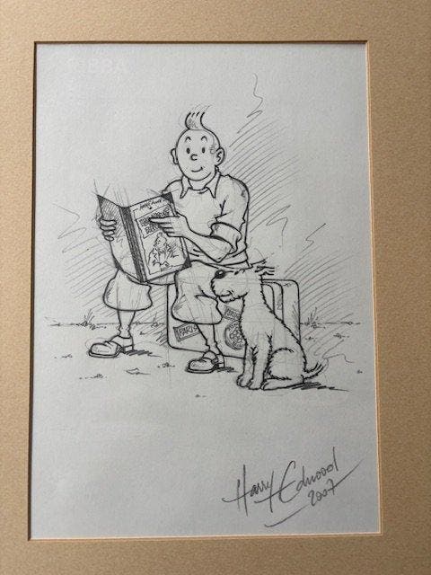 Harry Edwood - Kuifje en Bobby - originele potloodtekening -, Boeken, Stripverhalen
