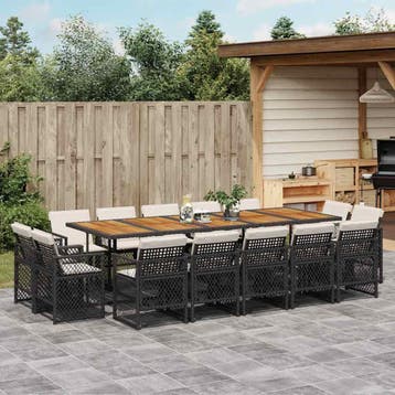 vidaXL 15-delige Tuinset met kussens poly rattan zwart, Verzenden, Tuinset