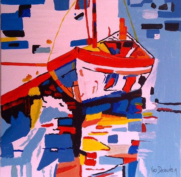 Yves Decaudan - Retour de pêche, Antiek en Kunst, Kunst | Schilderijen | Modern