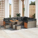 vidaXL Tuinbank Set met kussen 13 pcs Grijs poly rattan, Verzenden, Nieuw