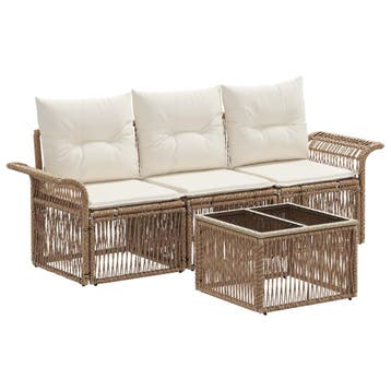 vidaXL Tuinbank Set 4 pcs Beige poly rattan, Tuin en Terras, Verzenden, Nieuw