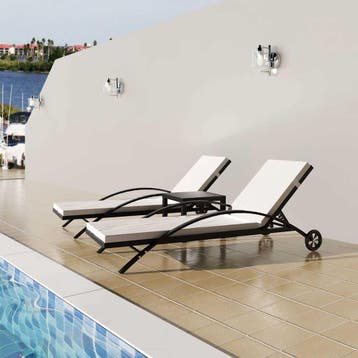 vidaXL Ligbedden met tafel poly rattan zwart, Verzenden