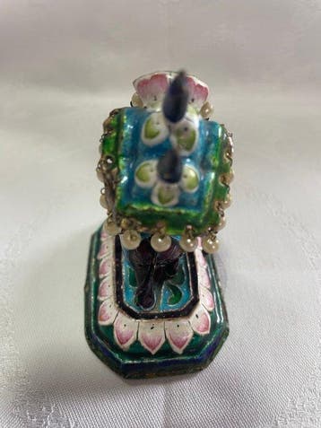 Beeldje - Vtg Indian Enameled Silver Elephant Howdah Mahout