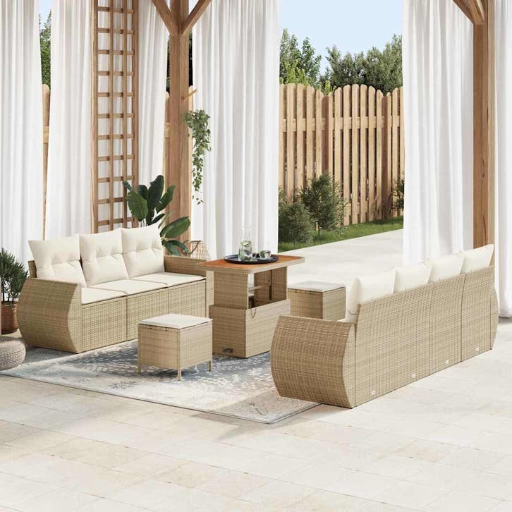 vidaXL Tuinbank Set met kussen 10 pcs Beige en Crème poly, Jardin & Terrasse, Ensembles de jardin, Envoi