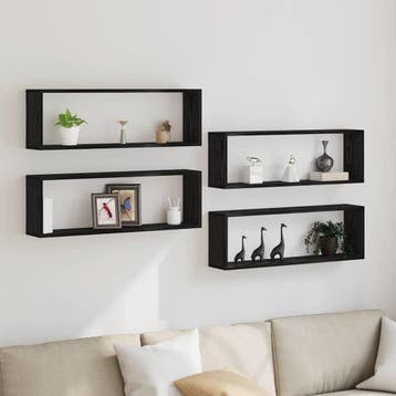 vidaXL Wandplanken 4 st Zwart Eiken 80 x 15 x 26 cm Bewerkt, Verzenden