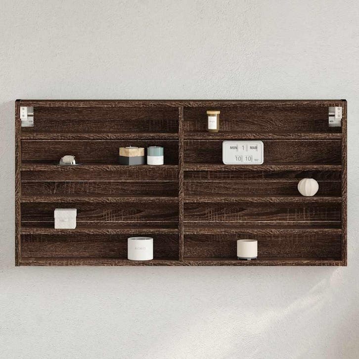 vidaXL Vitrinekast 100x8,5x50 cm bewerkt hout bruin, Huis en Inrichting, Kasten | Wandmeubels, Nieuw, Verzenden