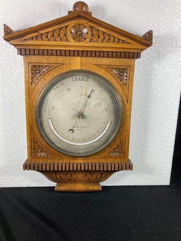 Aneroid barometer - Hout, Koper, Glas - In tempel kastje