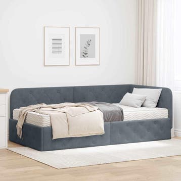 vidaXL Hoek Bed Frame Donkergrijs 90 x 200 cm Fluweel, Verzenden, Nieuw