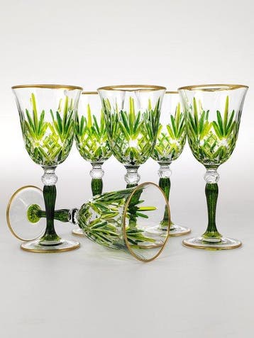 Secoloventesimo - Kelk (6) - Golden green goblet - Emaille -, Antiek en Kunst