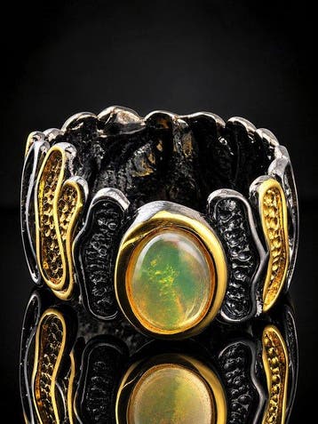 Opaal Statement Ring - 925 sterlingzilver - zwarte rhodium-