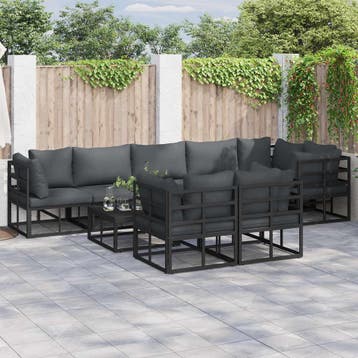 vidaXL Tuinbank Set met kussen 9 pcs Zwart Aluminium, Tuin en Terras, Verzenden, Nieuw