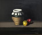 Juan Soler (1951) - Bodegón con orza y manzanas, Antiek en Kunst