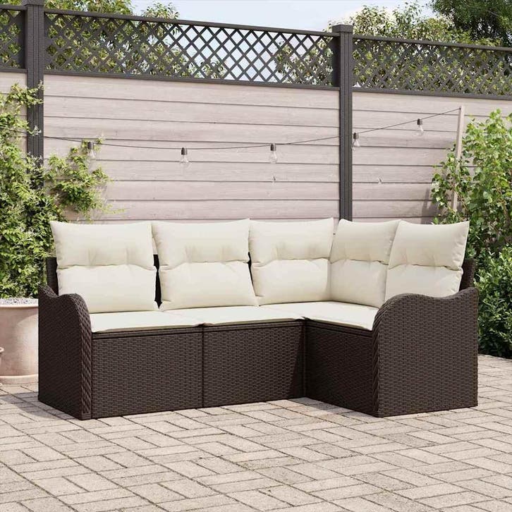 vidaXL Tuinbank Set 4 st Bruin poly rattan, Tuin en Terras, Tuinsets en Loungesets, Nieuw, Verzenden