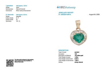 Hanger - 14 karaat Geel goud - 1.31ct. tw. Smaragd - Diamant