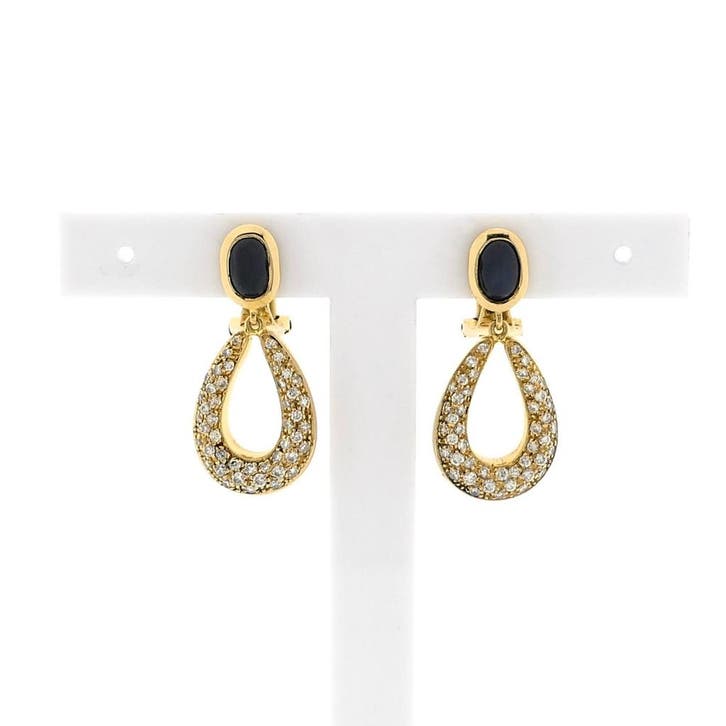 Gouden oorclips met saffier en diamanten; Ca. 1,00 ct., Handtassen en Accessoires, Oorbellen, Goud, Gebruikt, Met edelsteen, Goud