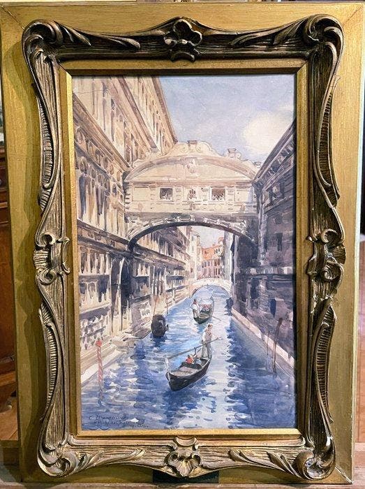 Carlo Brancaccio (1861-1920) - Il ponte dei Sospiri a, Antiquités & Art, Art | Peinture | Classique