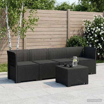 vidaXL 4-Zits Tuin Sofa met Kussens Rieten Look PP Antraciet, Tuin en Terras, Verzenden, Nieuw