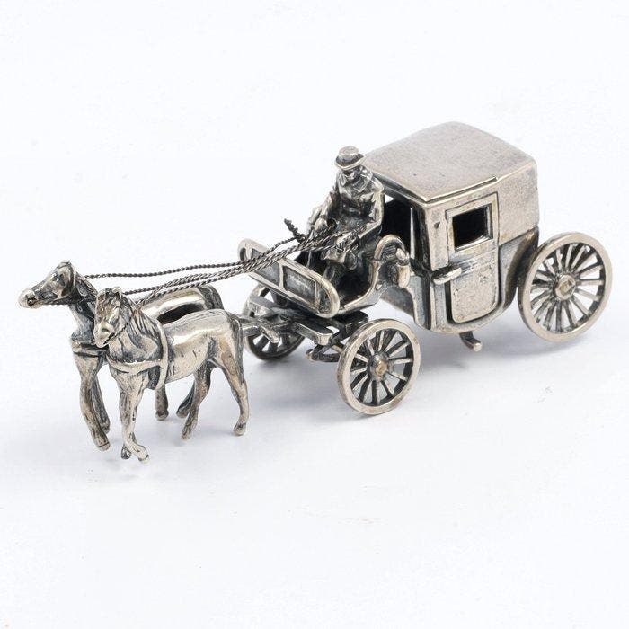 J. Weeda - Rijtuig met tweespan paarden - Miniatuur figuur -, Antiquités & Art, Antiquités | Argent & Or