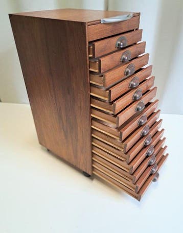 Ladekast - Verrijdbare archiefkast - Hout, messing