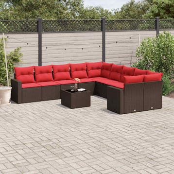 vidaXL 11-delige Loungeset met kussens poly rattan bruin, Verzenden, Nieuw, Loungeset