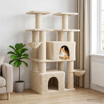 vidaXL Kattentoren met sisal krabpalen Crèmekleurig 147 cm 2, Dieren en Toebehoren, Verzenden, Nieuw