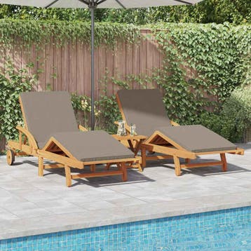 vidaXL Ligstoel 3 st Massief Acacia Hout Taupe, Verzenden, Nieuw