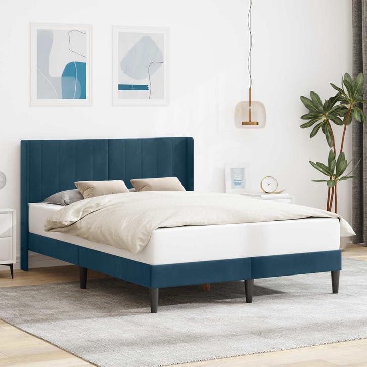 vidaXL Bedframe met hoofdeinde Blauw 160 x 200 cm Fluweel, Huis en Inrichting, Slaapkamer | Bedden, Nieuw, Verzenden